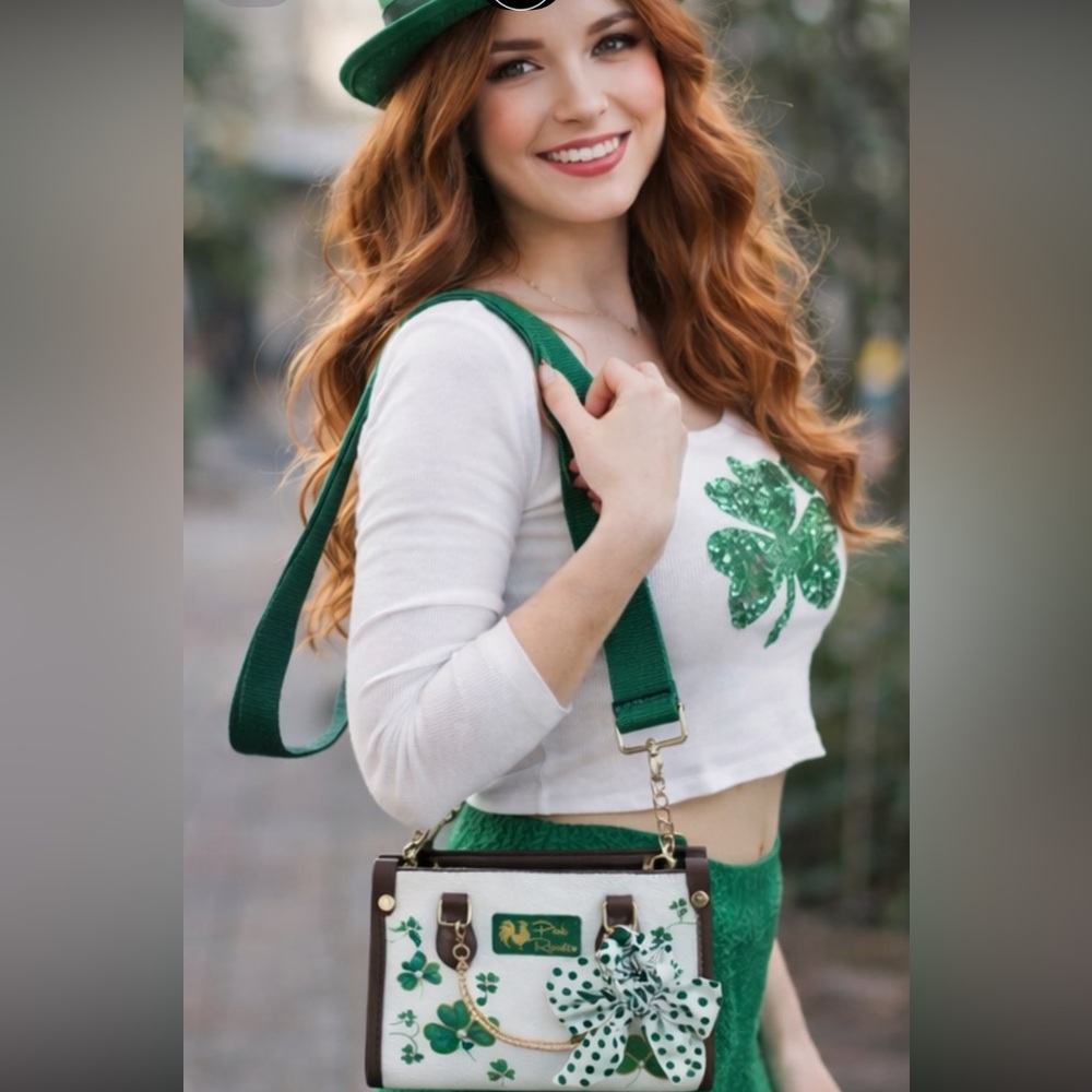 Hand Painted St.Patrick’s Day Shamrock Purse☘️Rainbow Lucky Bag|Pink Rooster Co